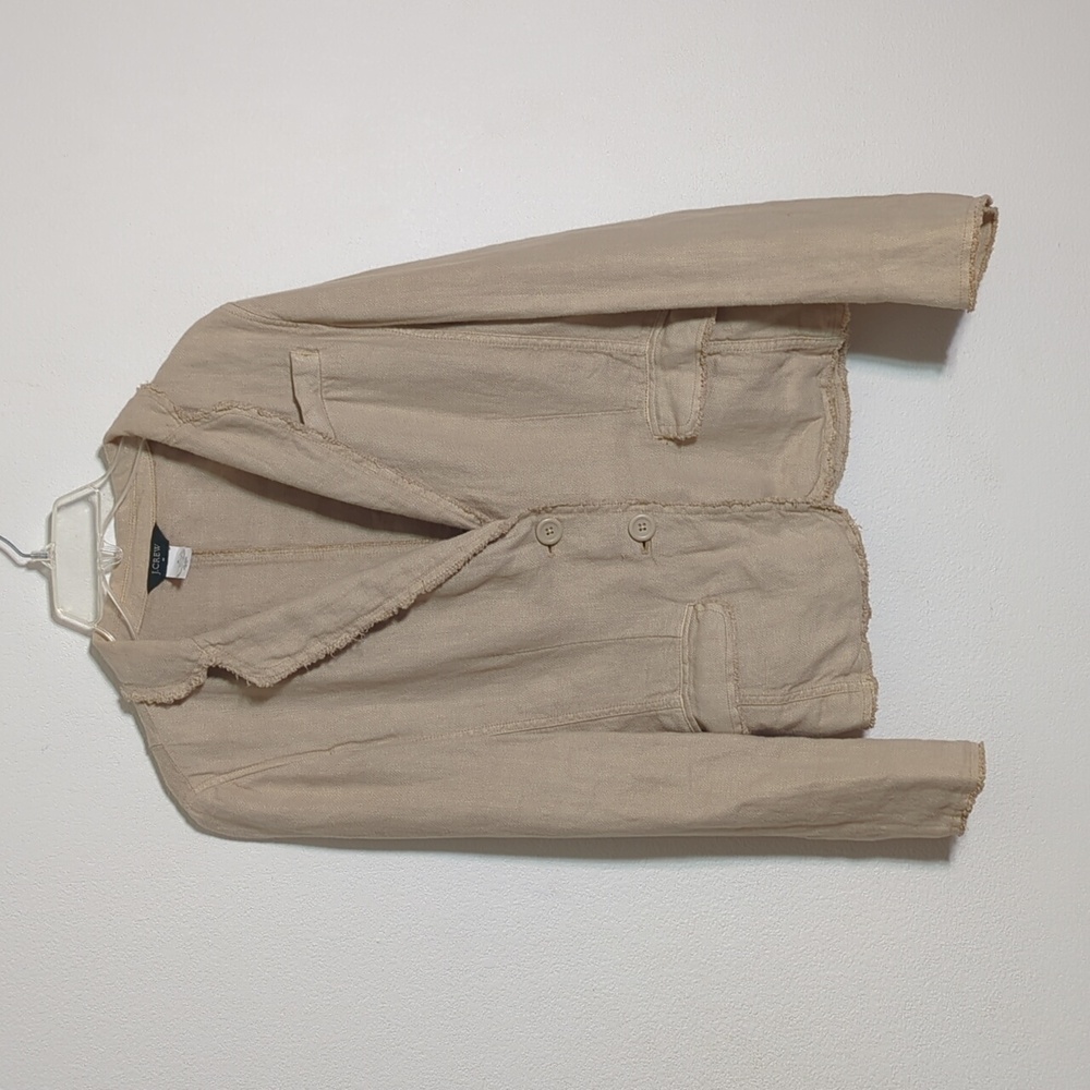 J. Crew Factory Beige Frayed Linen Blend Blazer